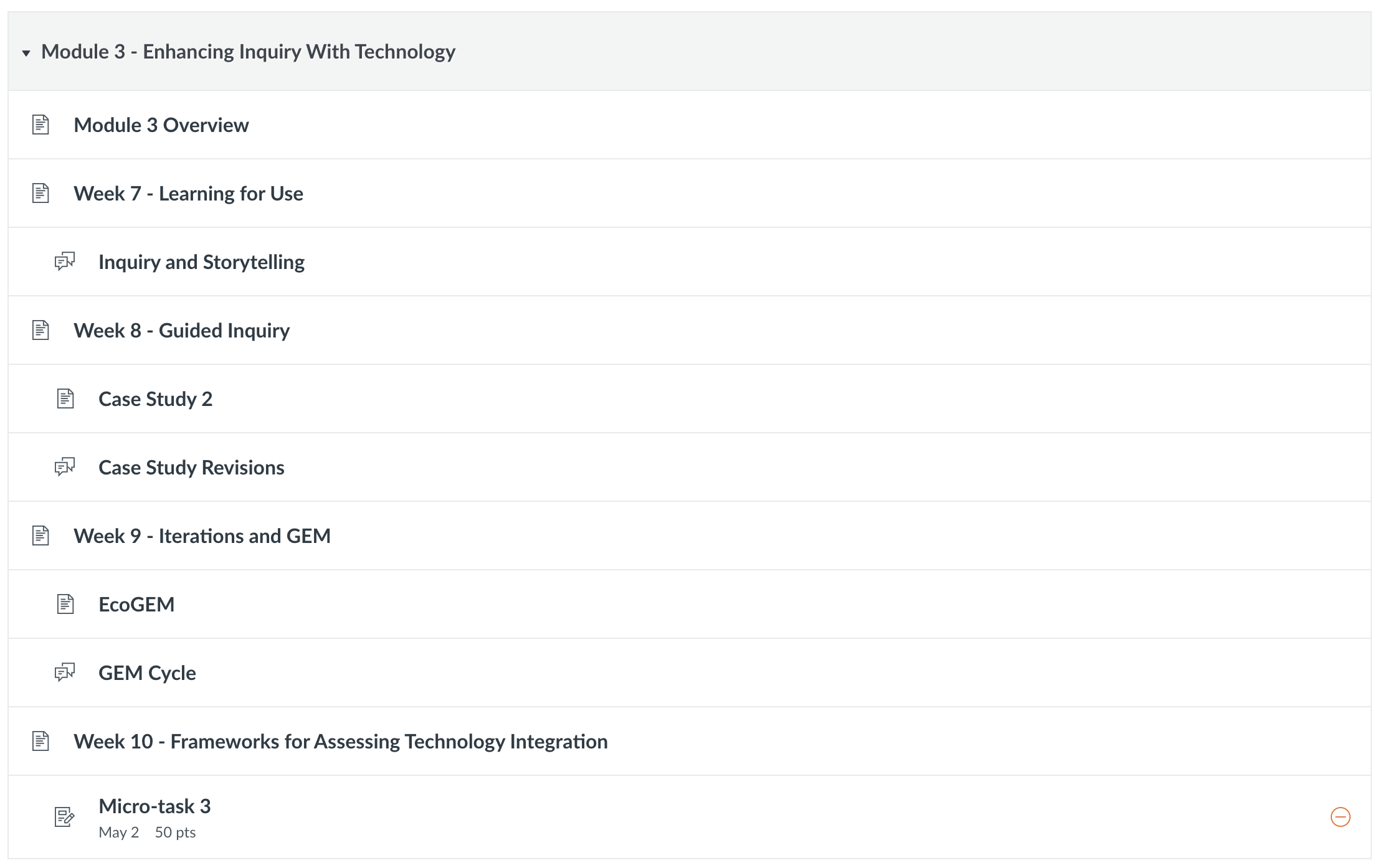 Canvas Module 3 course structure